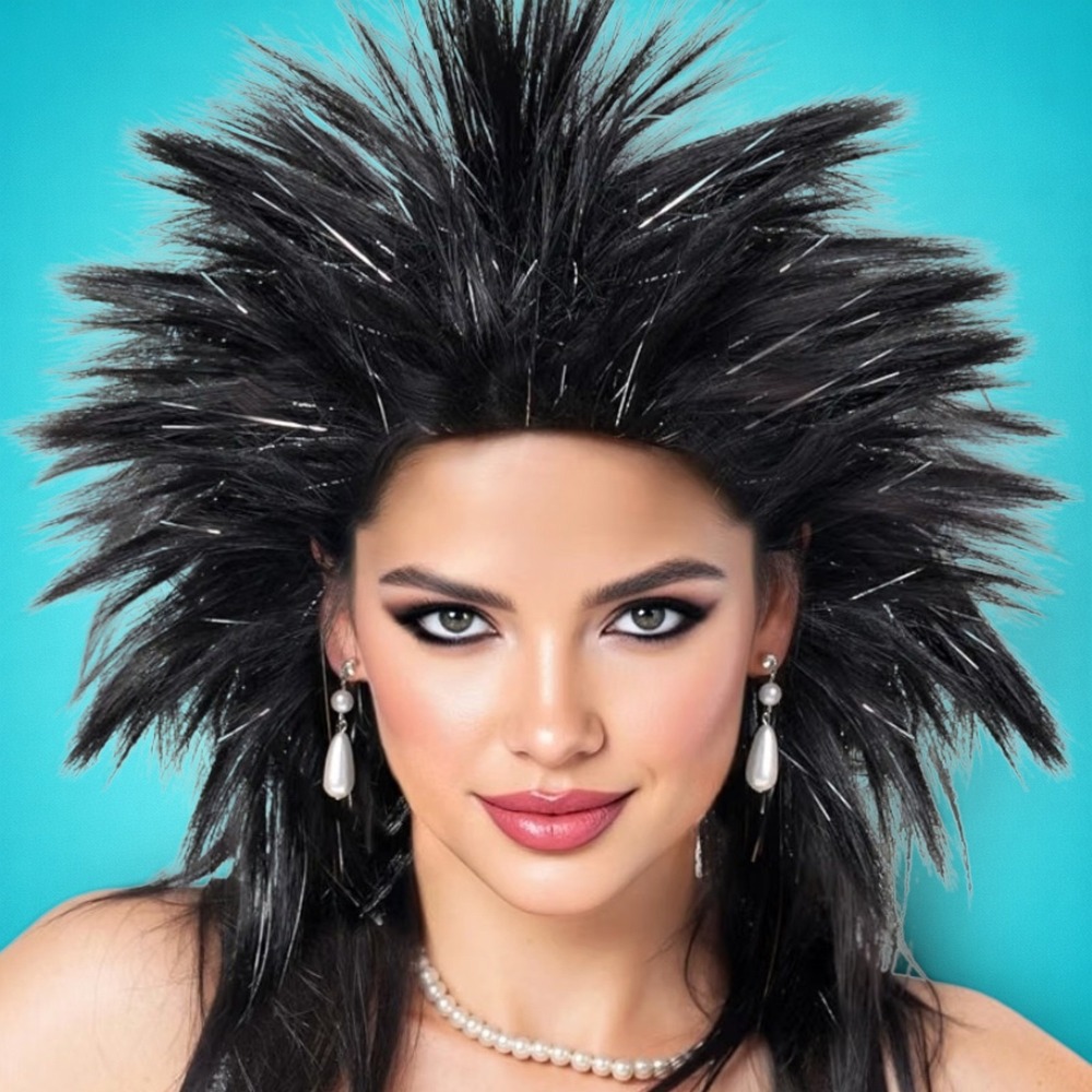 Spooktacular Creations Adult Black Rock N Roll Wig Set Earrings Necklace 22540